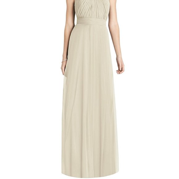 Dessy Collection Twist Halter Chiffon Maxi Dress...TH033...Champagne...Size 10 - Picture 2 of 6